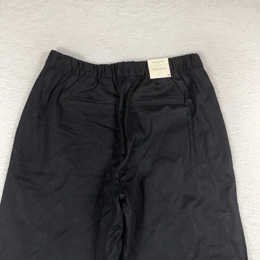 Banana Republic womens Black Tapered ankle High Rise Linen Pants Med (30x27) NWT